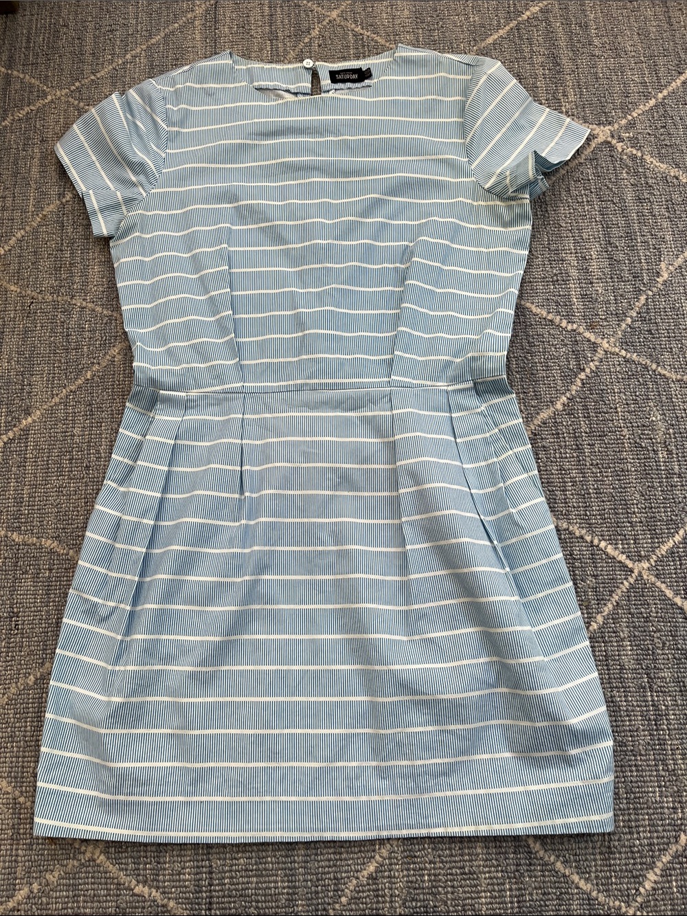 KATE SPADE Saturday XS Blue Stripe Tea Dress Pleated Pockets